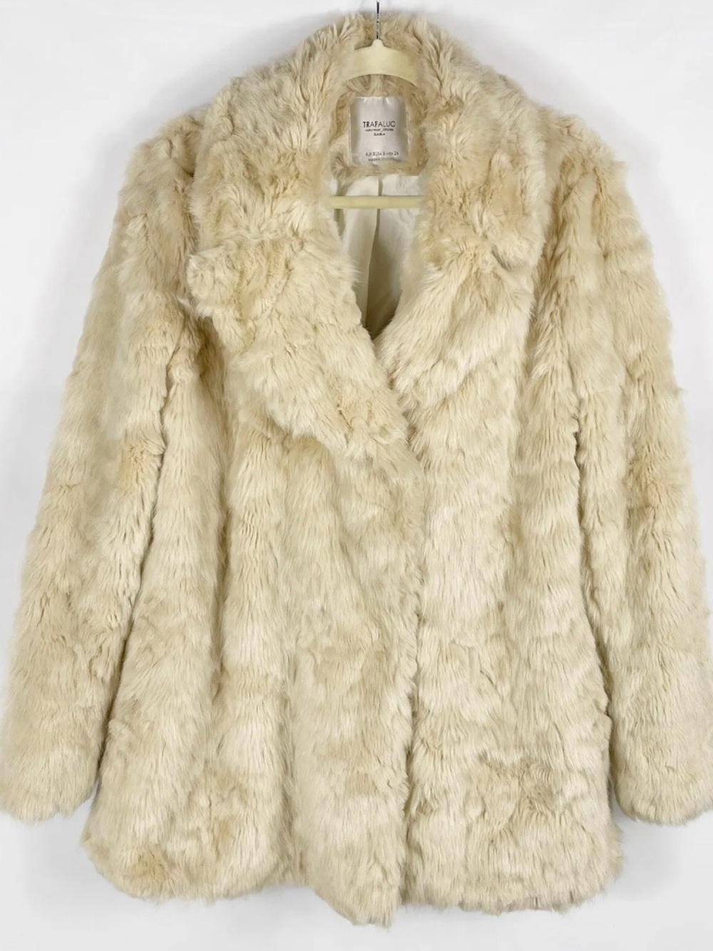 Zara Cream Faux Fur Coat Small - Picture 2 of 5